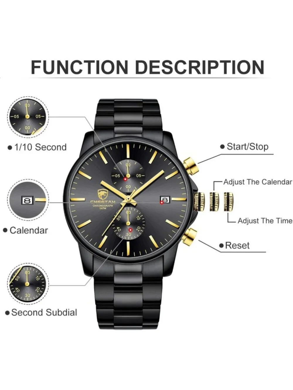 Stylish Men's Waterproof Chronograph Watch - Stainless Steel, Auto Date